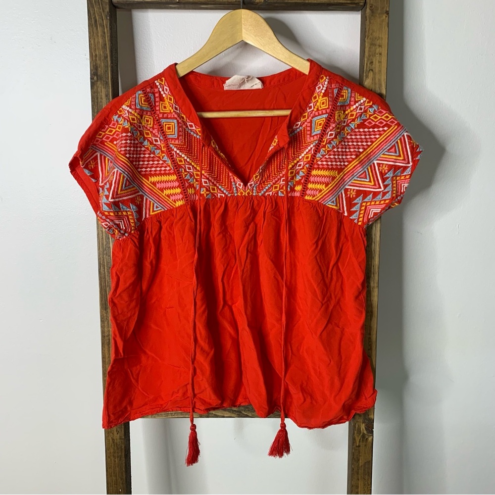 Savanna Jane Red Embroidered Blouse